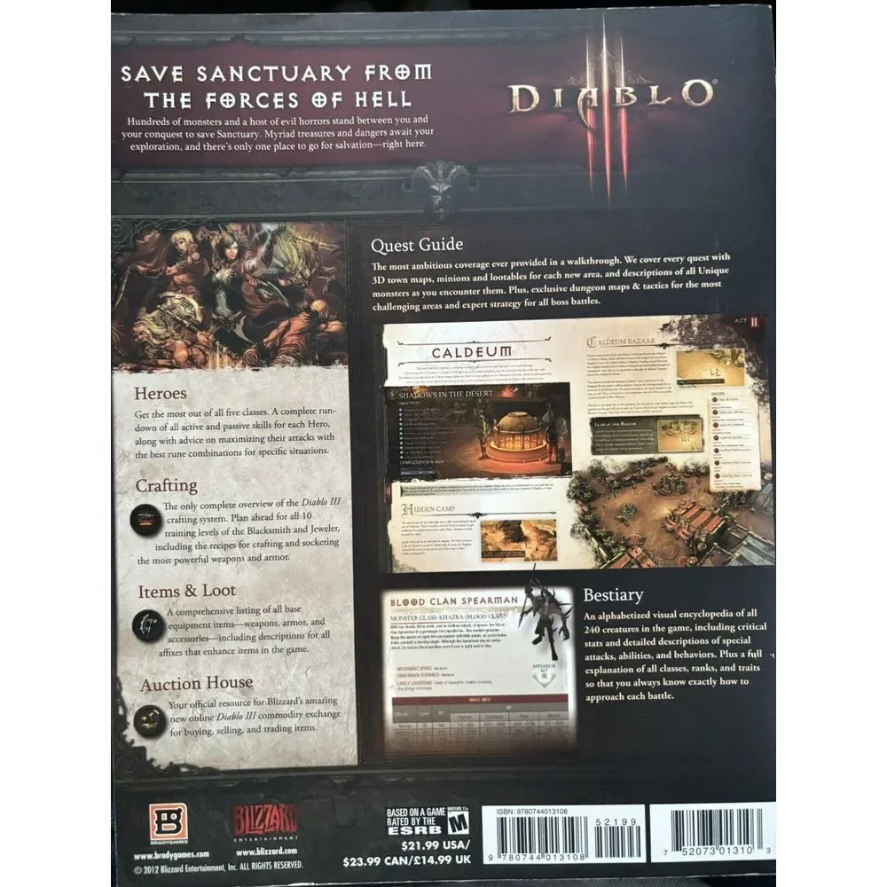 Diablo 3 III Brady‎ Games Official Signature Series Strategy Guide for PC & Mac